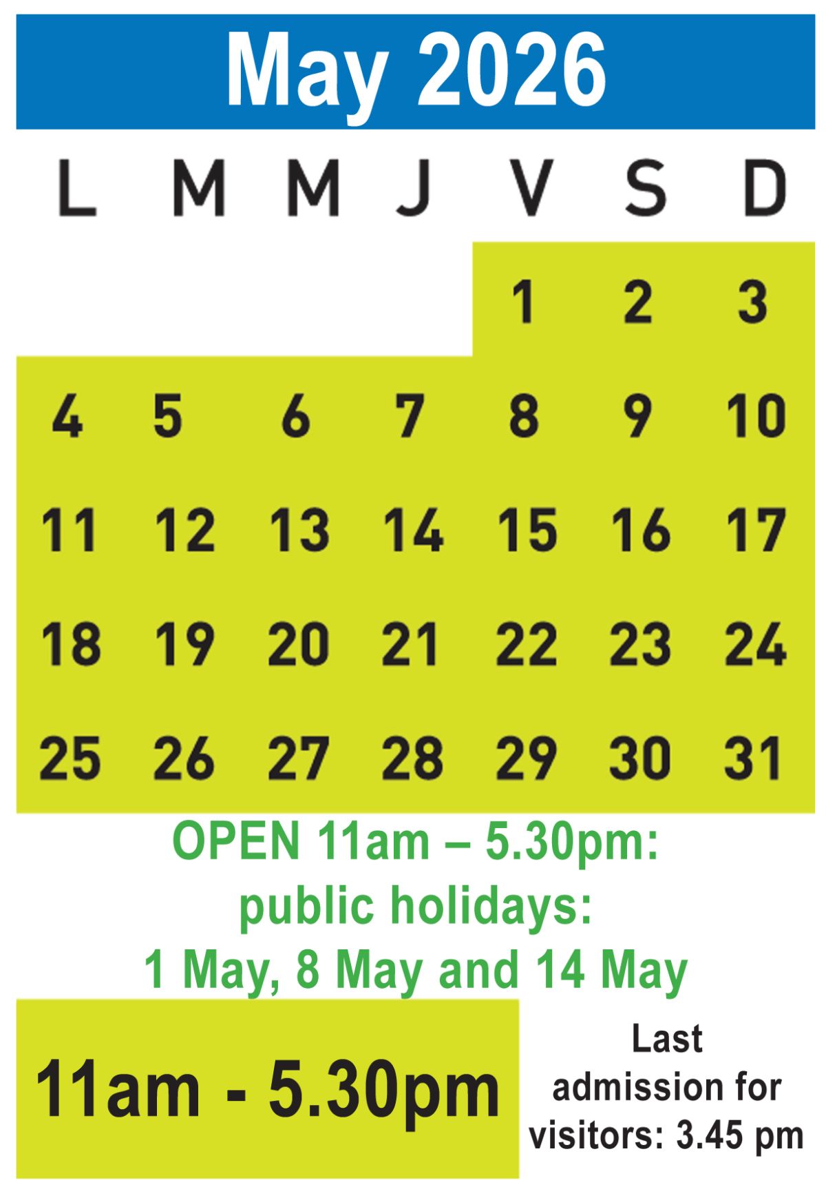 Timetable for May 2026
